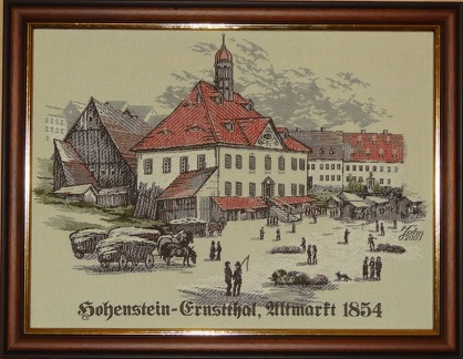 Gewebtes Bild im Rahmen, Ansicht des historischen Altmarkts 1854