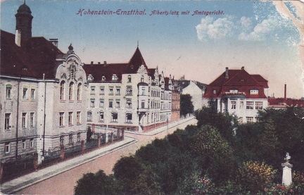 1929, Hohenstein-Ernstthal. Albertplatz mit Amtsgericht