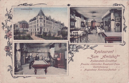 1905, Restaurant "Zum Amtshof", Hohenstein-Ernstthal, Neuestes elektrischesKunstspiel-Piano, Centralheizung, Angenehmer Familienaufenthalt