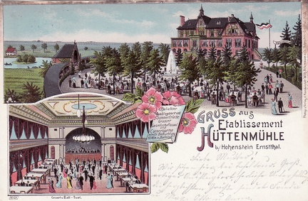 1907, Gruss aus Etablissement Hüttenmühle b. Hohenstein-Ernstthal