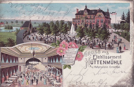 1905, Gruss aus Etablissement Hüttenmühle b. Hohenstein-Ernstthal