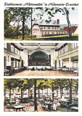 Reproduktion einer alten Ansichtskarte, Etablissement "Hüttenmühle" in Hohenstein-Ernstthal