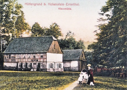 Reproduktion einer alten Ansichtskarte, Hüttengrund b. Hohenstein-Ernstthal, Klausmühle
