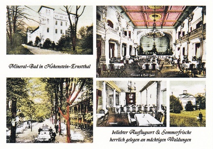 Reproduktion einer alten Ansichtskarte, Mineral-Bad Hohenstein-Ernstthal, Beliebter Ausflugsort & Sommerfrische, herrlich gelegen an mächtigen Waldungen