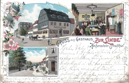 1902, Gruss aus Gasthaus "Zur Linde" Hohenstein-Ernstthal