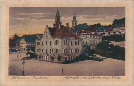 1924, Hohenstein-Ernstthal, Altmarkt mit Rathaus und Kirche