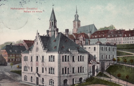 1914, Hohenstein-Ernstthal, Rathaus mit Kirche