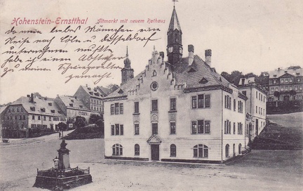 1905, Hohenstein-Ernstthal, Altmarkt mit neuem Rathaus