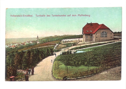 Reproduktion einer Ansichtskarte aus 1915, Hohenstein-Ernstthal, Turnhalle des Turnerbundes auf dem Pfaffenberg