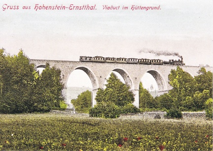 Reproduktion einer alten Ansichtskarte, Gruss aus Hohenstein-Ernstthal, Viaduct im Hüttengrund