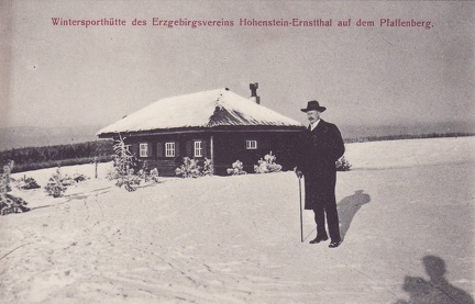 1930, Wintersporthütte des Erzgebirgsvereins Hohenstein-Ernstthal auf dem Pfaffenberg