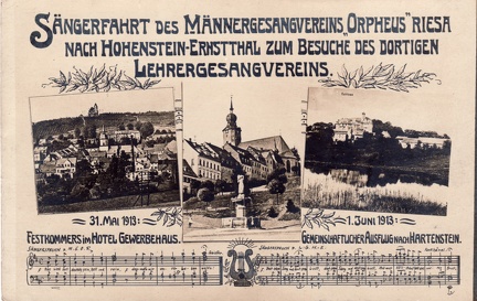1913, Sängerfahrt des Männergesangsvereins "Orpheus" Riesa nach Hohenstein-Ernstthal zum Besuche des dortigen Lehrergesangsvereins