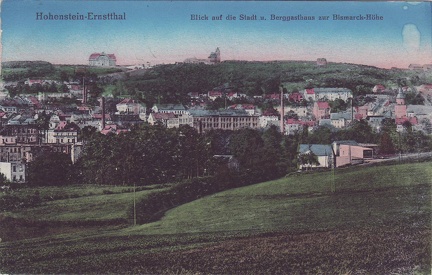 1919, Hohenstein-Ernstthal, Blick auf die Stadt u. Berggasthaus zur Bismarck-Höhe