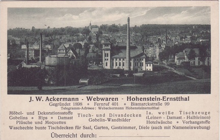 1910, J.W. Ackermann - Webwaren - Hohenstein-Ernstthal