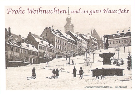 Reproduktion einer Karte aus 1920, Hohenstein-Ernstthal, am Altmarkt, Frohe Weihnachten und ein gutes Neues Jahr