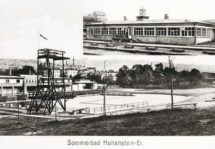 Reproduktion einer alten Ansichtskarte, Sommerbad Hohenstein-Er.