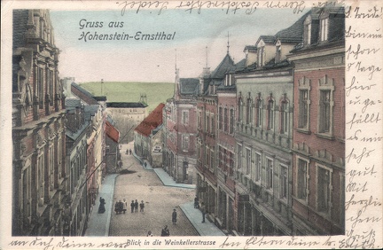 1904, Gruss aus Hohenstein-Ernstthal, Blick in die Weinkellerstrasse