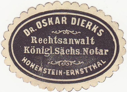 1915, Dr. Oskar Dierks, Rechtsanwalt, Königl. Säch. Notar, Hohenstein-Ernstthal
