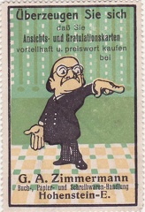 1905, Überzeugen Sie sich daß Sie Ansichts- und Gratulationskarten vorteilhaft u. preiswert kaufen bei G. A. Zimmermann, Buch- Papier- und Schreibwaren-Handlung, Hohenstein-E.