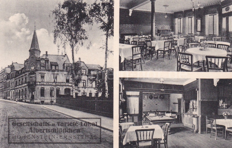 Gesellschafts- u. Varieté-Lokal Albertschlößchen Hohenstein-Ernstthal, Ecke Bismarck- u. Zeißigstraße, Bes. Artur Waldapfel, Erstkl. Biere u. Weine - Vorzügl. Mittag- und Abendtisch - Angenehmer Familienaufenthalt karte_1208.jpg