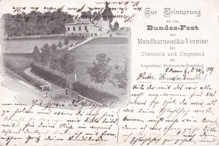1909, Zur Erinnerung an das Bundes-Fest der Mundharmonika-Vereine für Chemnitz und Umgegend im Logenhaus Hohenstein-Ernstthal