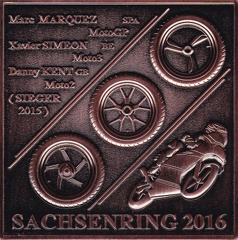 2016, Sachsenring, Bronze, mit Prägefehler: "Moto 3" und "Moto 2" sind vertauscht