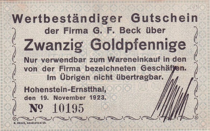 G.F. Beck, 20 Goldpfennige