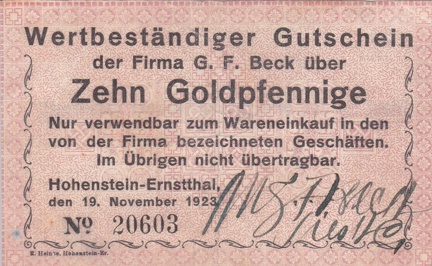 G.F. Beck, 10 Goldpfennige