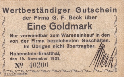 G.F. Beck, 1 Goldmark